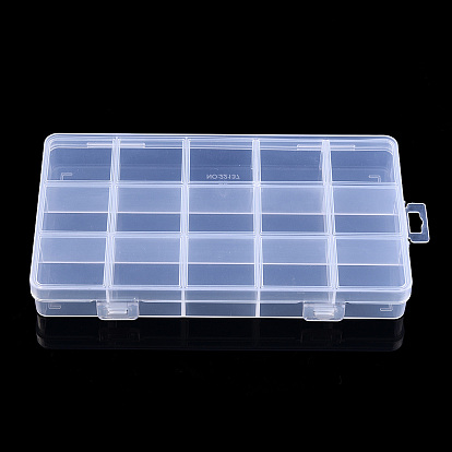 Rectangle Polypropylene(PP) Bead Storage Container, Adjustable Deviders Box, with Hinged Lid and 15 Compartments, for Jewelry Small Accessories