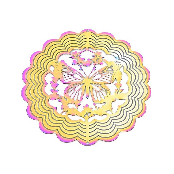 201 нержавеющая сталь 3 вращающийся подвесной ветряной спиннер, для украшения сада внутри и снаружи помещения, цветок с полой бабочкой