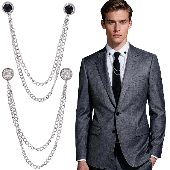 2шт. 2 цветов плоские круглые застежки для булавки из цинкового сплава со стразами, брошь-цепочка для одежды, рюкзака