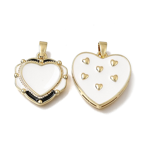 Brass with Enamel Pendants, Heart Charms, Rack Plating, Long-Lasting Plated, Cadmium Free & Lead Free, Golden