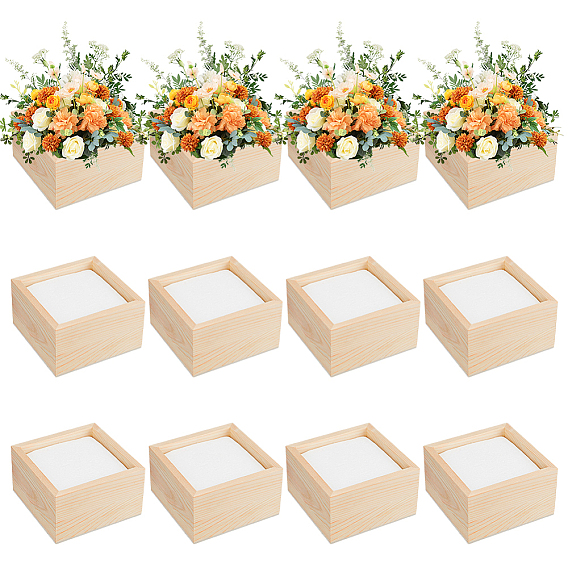 12шт. деревянные упаковочные коробки, без крышки, с 12шт. белой крафтовой пены, квадратный