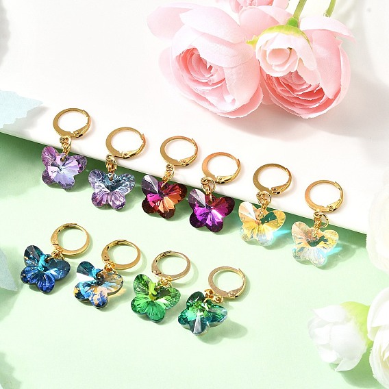 304 серьги-кольца из нержавеющей стали и стекла, бабочка, золотые
