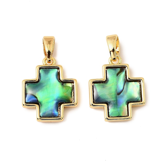 Подвески-крестики из натуральной ракушки пауа, с латунной