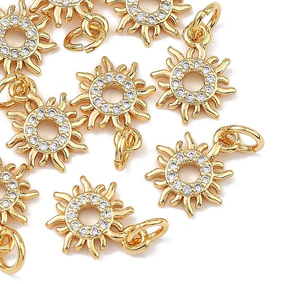 SHEGRACE Brass Clear Cubic Zirconia Charms, Sun Charms, Cadmium Free & Lead Free & Nickel Free