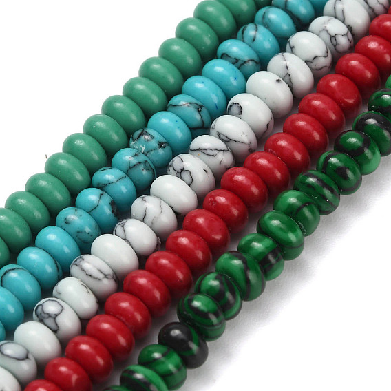 Нити бусин из синтетического малахита и синтетической бирюзы, рондель, смешанные окрашенные и неокрашенные
