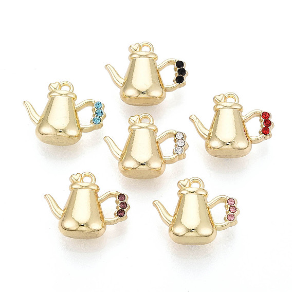 Подвески из сплава со стразами, чайник прелести, светлое золото/платина