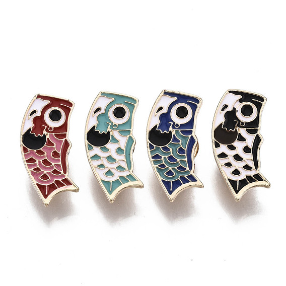Alloy Brooches, Enamel Pin, with Butterfly Clutches, Fish Flags, Light Gold