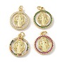 Латунь микропаве фианиты с подвесками-ракушками, плоские круглые с святым Бенедиктом, долговечный, без свинца и без кадмия, стойки покрытие, с целью перехода в кольце, реальный 18 k позолоченный