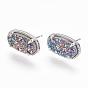 Natural Druzy Agate Stud Earrings, with Real Platinum Plated Brass Findings, Oval, Dyed