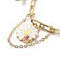 Alloy Enamel Flower & Bee & Butterfly Charm Bracelet with Paperclip Chains, Gold Plated 304 Stainless Steel Jewelry for Women