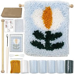 Polycotton Latch Hook Flower Pattern Tapestry Kit, DIY Tapestry Crochet Yarn Kits, Including Instructions, Fabric, Yarn, Wood Stick