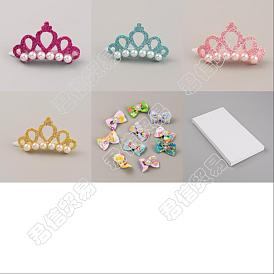 Pet's Hair Accessories Kits, including 8Pcs 4 Color Crown Shape Wool Felt Pet's Hair Barrettes, with 12Pcs Bowknot Elastic Hair Ties