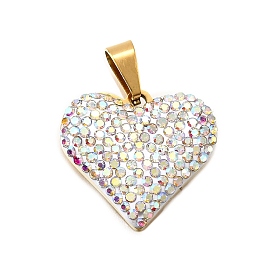 201 подвески из нержавеющей стали и глины, со стразами, сердце, реальный 18 k позолоченный