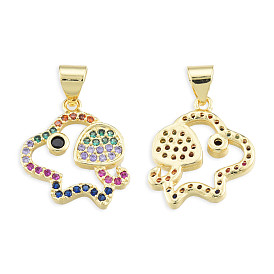 Brass Micro Pave Cubic Zirconia Pendants, with Brass Snap on Bails, Nickel Free, Real 18K Gold Plated, Dog Charm