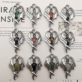 Natural & Synthetic Mixed Gemstone Pendants, with Antique Silver Zinc Alloy Finding, Wing