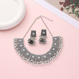 Zinc Alloy Rhinestone Earrings & Bib Necklaces, Bohemian Style, for Women