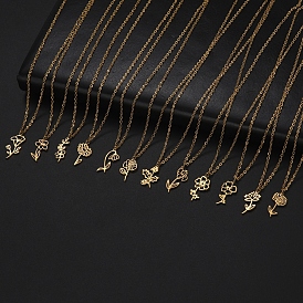 Золотые ожерелья с подвесками из нержавеющей стали, день рождения в цветочном стиле