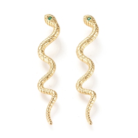 Brass Micro Pave Cubic Zirconia Big Pendants, Long-Lasting Plated, Snake Shape