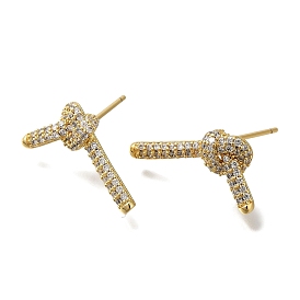 Rack Plating Brass Micro Pave Clear Cubic Zirconia Stud Earrings, Long-Lasting Plated, knot