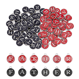 ARRICRAFT 96Pcs 12 Style Platinum Plated Alloy Enamel Charms, Cadmium Free & Lead Free, Enamelled Sequins, Flat Round with Letter