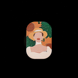 Opaque Resin Pendants, Embossed Printed, Rounded Rectangle with Women Portrait