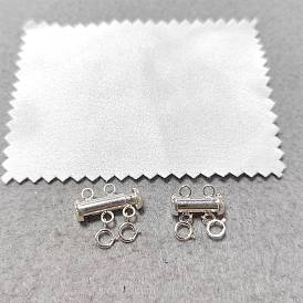 2 pièces 925 fermoirs coulissants en argent sterling avec anneaux à ressort, Tube, avec tissu en daim, chiffon de polissage argenté