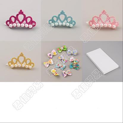 Pet's Hair Accessories Kits, including 8Pcs 4 Color Crown Shape Wool Felt Pet's Hair Barrettes, with 12Pcs Bowknot Elastic Hair Ties
