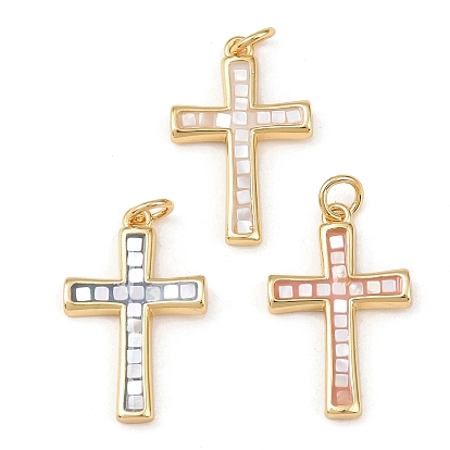 Латунь эмаль подвески, крестик, с ракушкой и прыжковым кольцом, без свинца и без кадмия, долговечный, стойки покрытие, реальный 18 k позолоченный