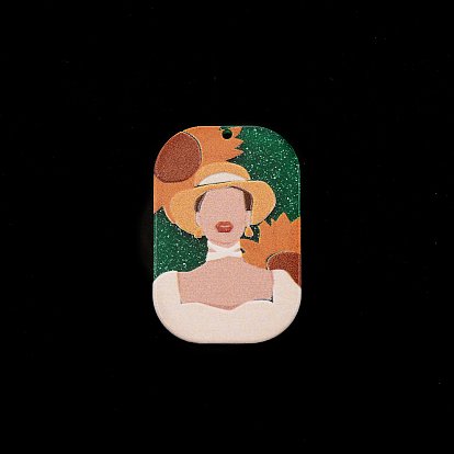 Opaque Resin Pendants, Embossed Printed, Rounded Rectangle with Women Portrait