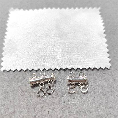 2 pièces 925 fermoirs coulissants en argent sterling avec anneaux à ressort, Tube, avec tissu en daim, chiffon de polissage argenté