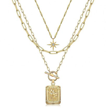 Латунные микро-паве прозрачные кубические цирконии 3 многослойные звезды и прямоугольники с подвесками в виде розы для женщин