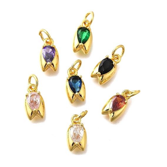 Латунные микро проложить кубического циркония подвески, слезинки, с прыжковых колец, без кадмия и без свинца, долговечный, стойки покрытие, реальный 18 k позолоченный