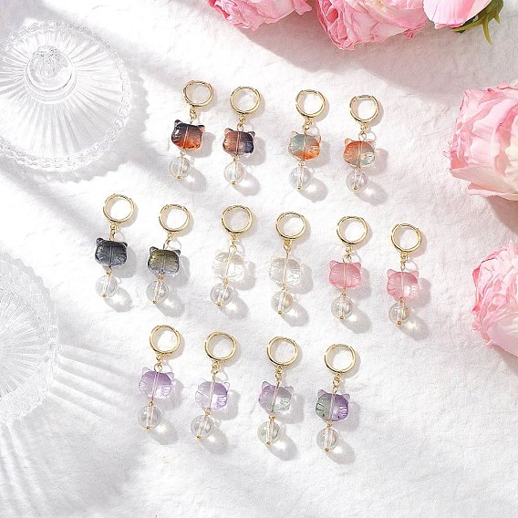 7 пары сережек-колец в стиле лэмпворк, форма кошки