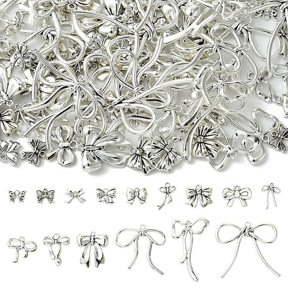 120Pcs 15 Styles Tibetan Style Alloy Pendants, Bowknot Charms