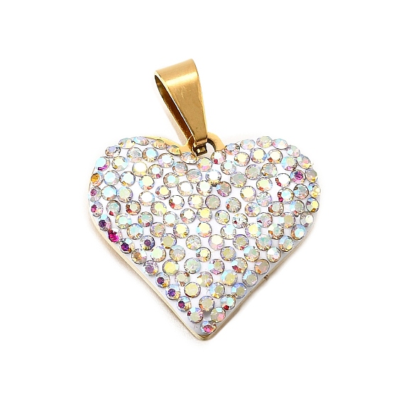 201 подвески из нержавеющей стали и глины, со стразами, сердце, реальный 18 k позолоченный