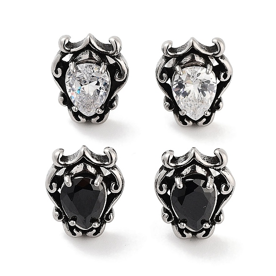 Серьги-гвоздики «капля» 316 из хирургической нержавеющей стали с фианитом для женщин и мужчин, античное серебро