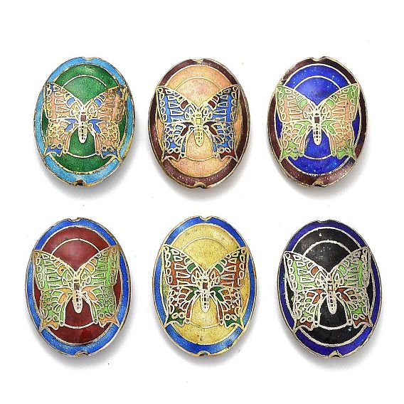 Бусины ручной работы перегородчатой, овальные с бабочки, золотые