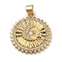 Brass Micro Pave Clear Cubic Zirconia Pendants, Long-Lasting Plated, with Snap on Bails, Flower with Moon & Star