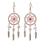 304 Stainless Steel with Glass Dangle with Natural Agate Stud Earring, Feather
