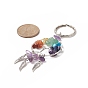 Natural & Synthetic Gemstone Chips Tree of Life with Alloy Wings Pendant Keychain, with Brass Key Rings