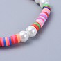 Eco-Friendly Handmade Polymer Clay Heishi Beads Kids Stretch Bracelets, with Glass Pearl Beads