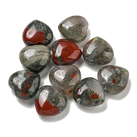 Natural African Bloodstone Beads, Half Drilled, Heart