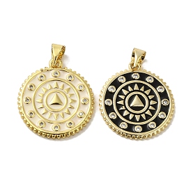 Brass Enamel Micro Pave Cubic Zirconia Pendants, Real 18K Gold Plated, Round