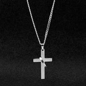 Titanium Steel Cross & Ring Pendant Necklaces, Word Lord's Prayer Necklace
