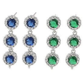 Фурнитура для серег из латуни с кубическим цирконием, плоско-круглые, со стеклом, без кадмия и без свинца, стойки покрытие, долговечный