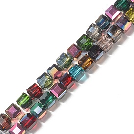 Transparent Electroplated Glass Beads Strands, Multi-color Plated, Faceted, Cube
