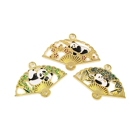 Golden Plated Alloy Enamel Connector Charms, Fan with Panda Links, Cadmium Free & Lead Free