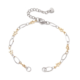 Двухцветный 304 браслет-цепочка из нержавеющей стали с овальными и звездообразными звеньями