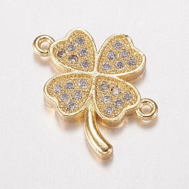Brass Micro Pave Cubic Zirconia Links, Clover