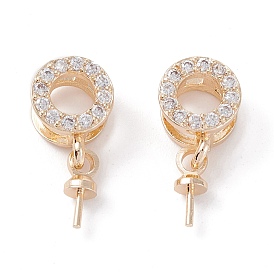 Rack Plating Brass Micro Pave Cubic Zirconia Peg Bails Pendants, Long-Lasting Plated, For Half Drilled Beads, Round Ring